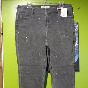 GOTH BOHO SPARKLE CHARLIE B ALL OVER STUDS GRAY DENIM JEANS PANTS 5 POCKETS